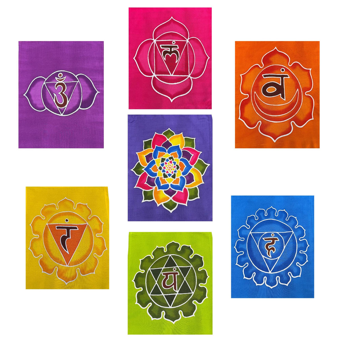 Batik Sacred Chakra Rainbow Prayer Flag: Yoga Meditation Studio,  Home  Garden Decor