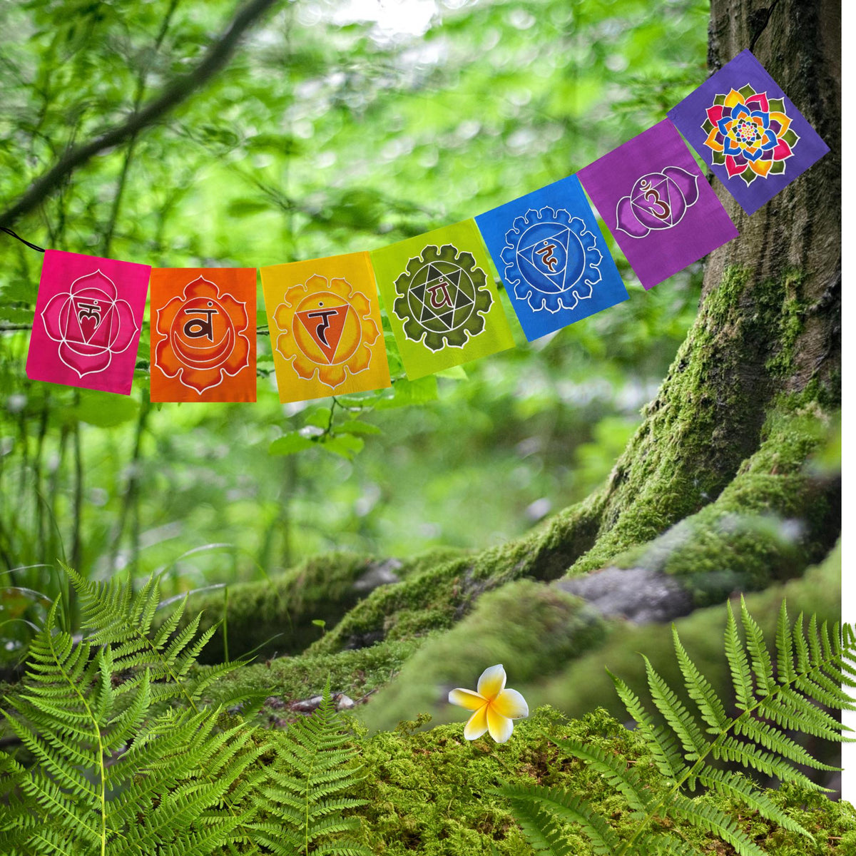 Batik Sacred Chakra Rainbow Prayer Flag: Yoga Meditation Studio,  Home  Garden Decor