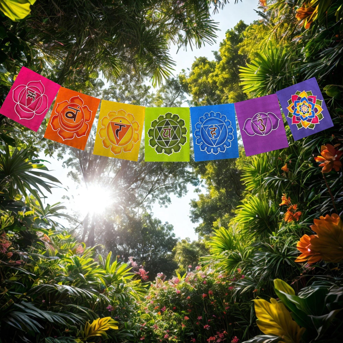 Batik Sacred Chakra Rainbow Prayer Flag: Yoga Meditation Studio,  Home  Garden Decor
