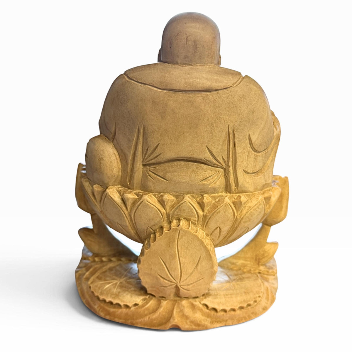 Laughing Hotei Budai Laughing Buddha Statue: Hand Carved Wood Sculpture