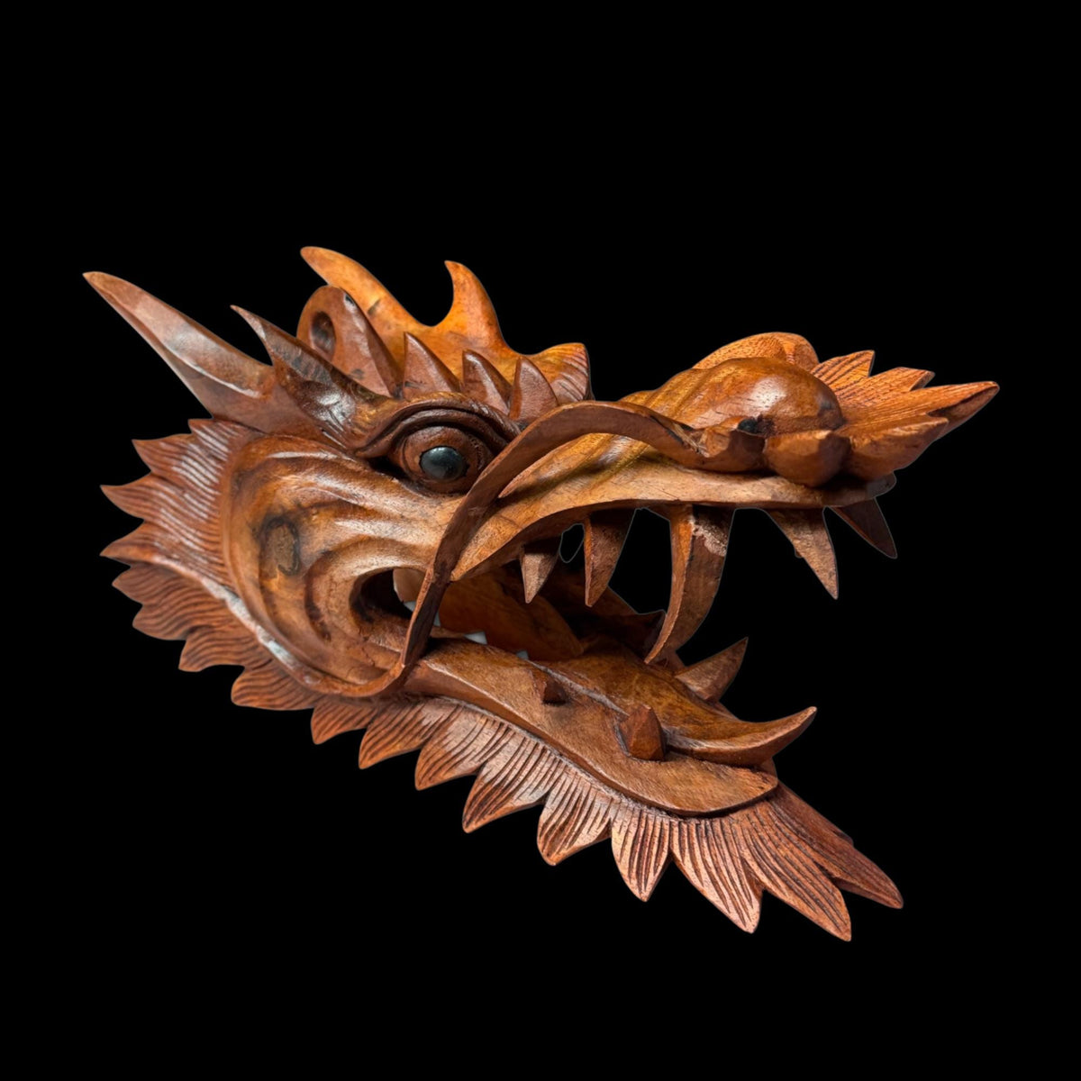 Balinese Horned Dragon Mask: Hand Carved Wood Naga, Wall Art Sculpture