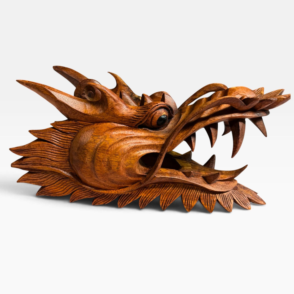 Balinese Horned Dragon Mask: Hand Carved Wood Naga, Wall Art Sculpture