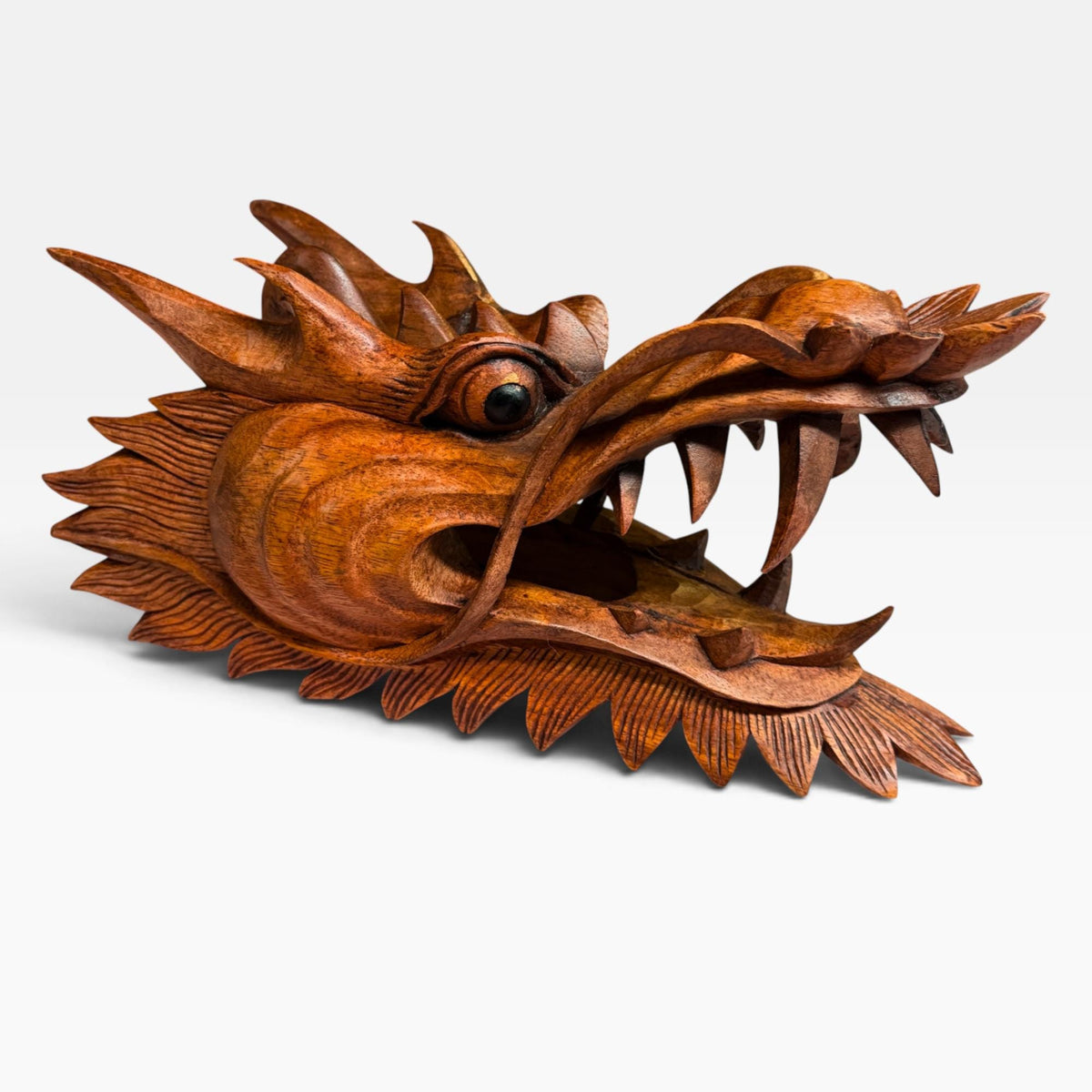 Balinese Horned Dragon Mask: Hand Carved Wood Naga, Wall Art Sculpture