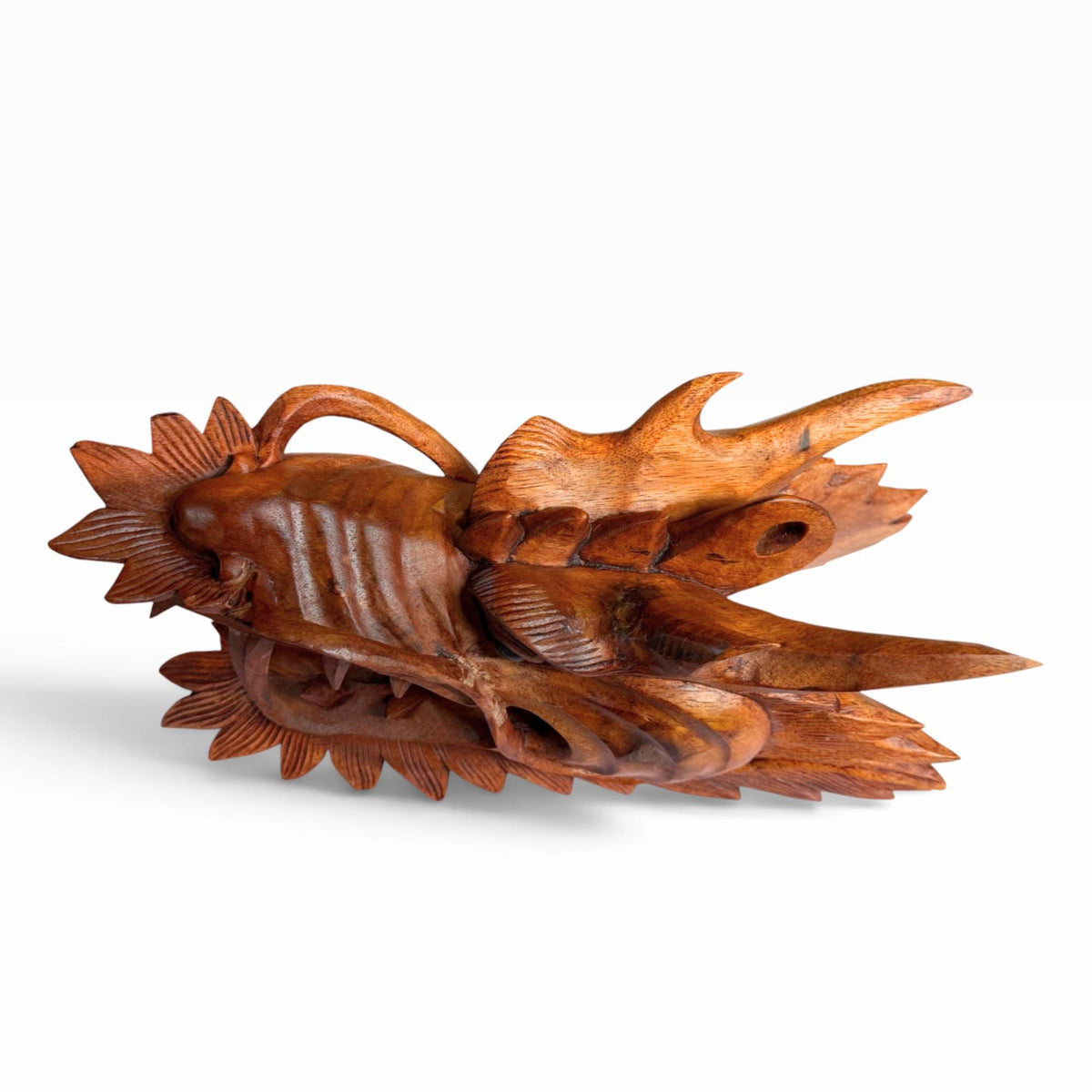 Balinese Horned Dragon Mask: Hand Carved Wood Naga, Wall Art Sculpture