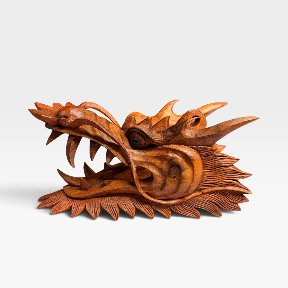 Balinese Horned Dragon Mask: Hand Carved Wood Naga, Wall Art Sculpture