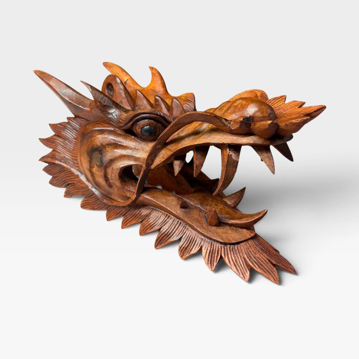 Balinese Horned Dragon Mask: Hand Carved Wood Naga, Wall Art Sculpture