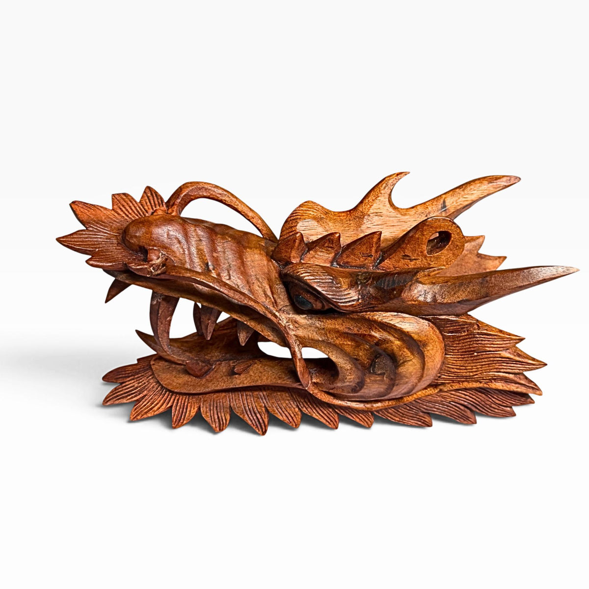 Balinese Horned Dragon Mask: Hand Carved Wood Naga, Wall Art Sculpture