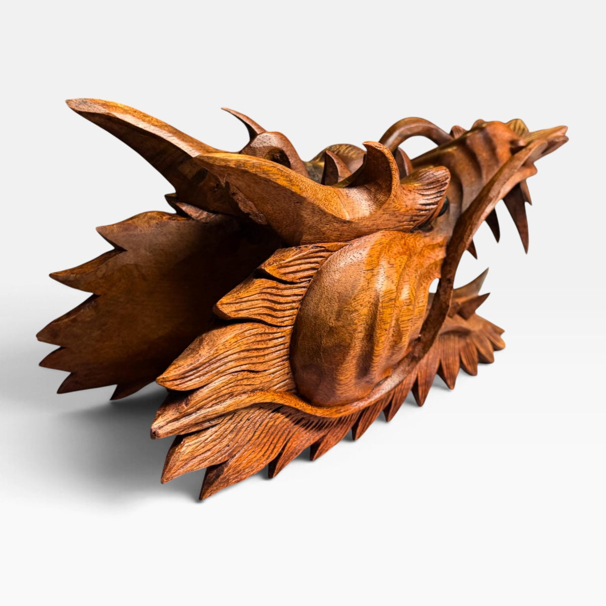 Balinese Horned Dragon Mask: Hand Carved Wood Naga, Wall Art Sculpture