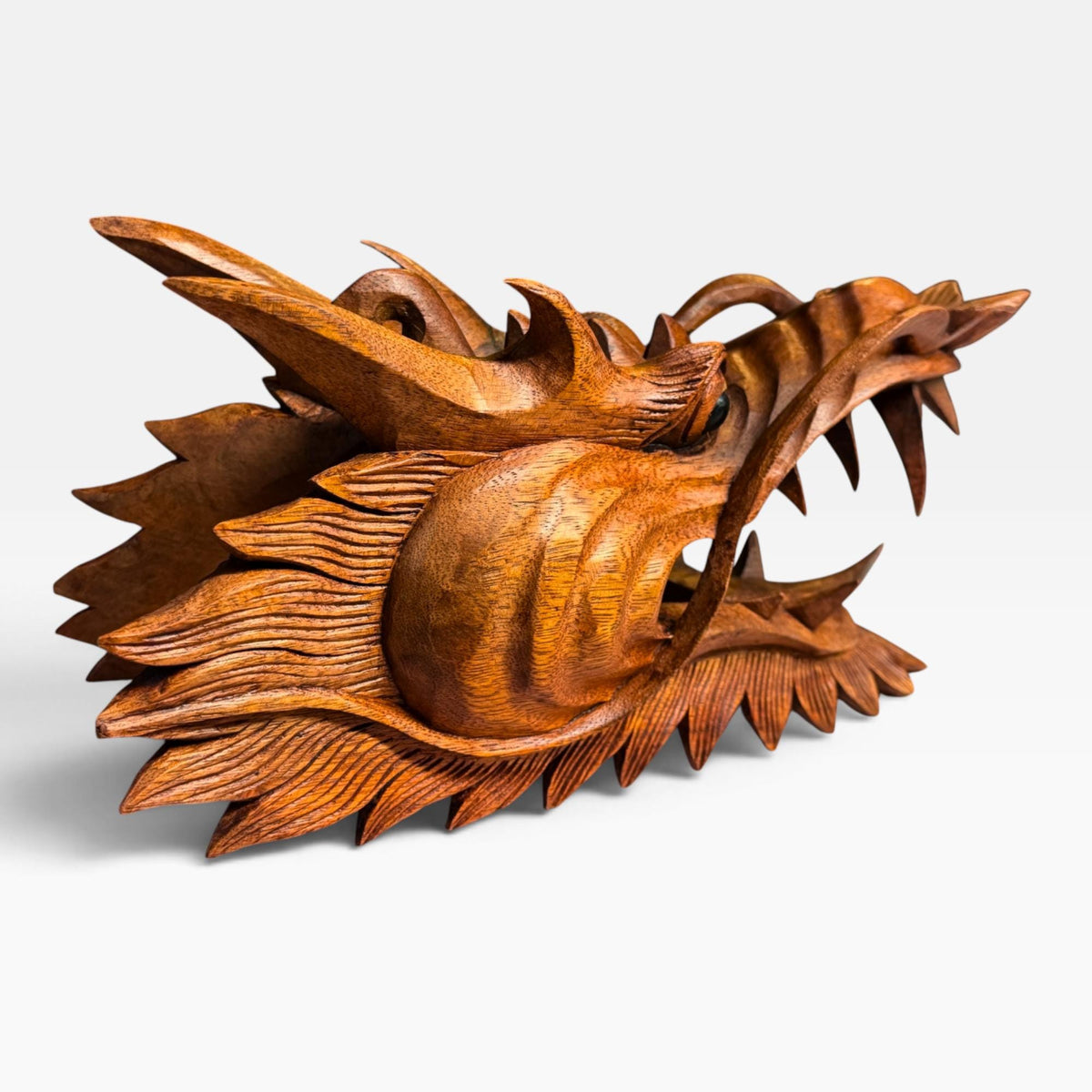 Balinese Horned Dragon Mask: Hand Carved Wood Naga, Wall Art Sculpture