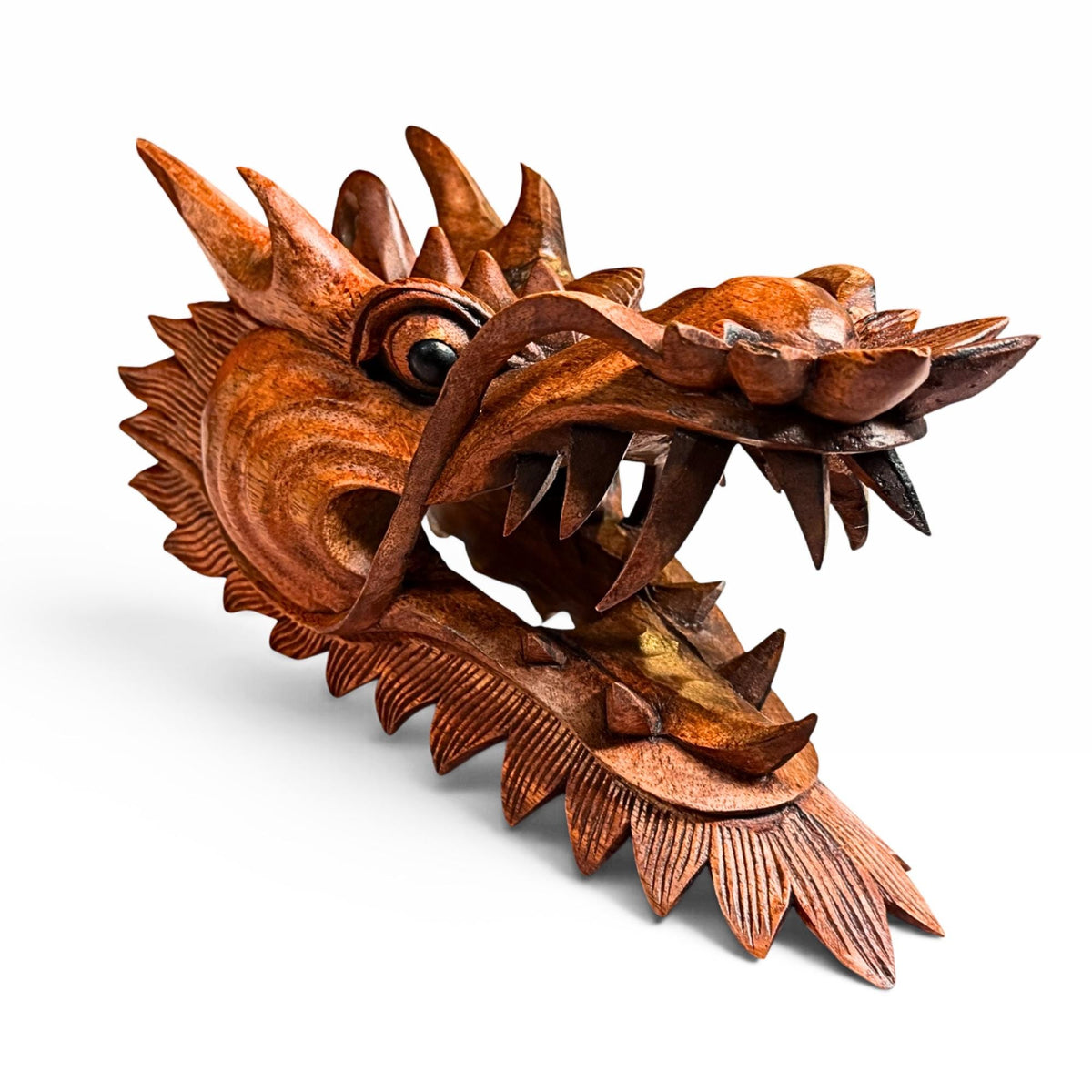 Balinese Horned Dragon Mask: Hand Carved Wood Naga, Wall Art Sculpture