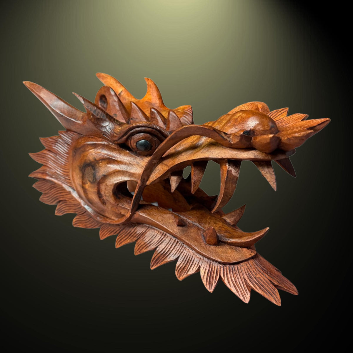 Balinese Horned Dragon Mask: Hand Carved Wood Naga, Wall Art Sculpture