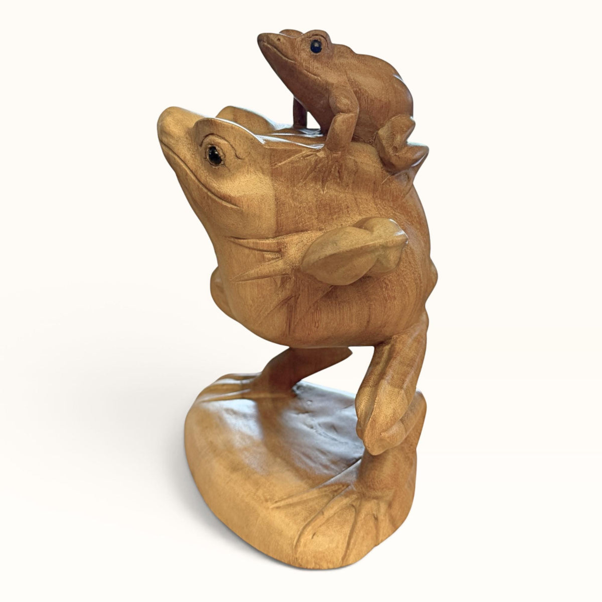 Vintage Balinese Frog with Baby Sculpture, Traditional Balinese Style  Art Wood Carving