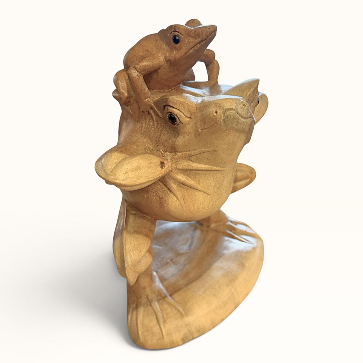 Vintage Balinese Frog with Baby Sculpture, Traditional Balinese Style  Art Wood Carving