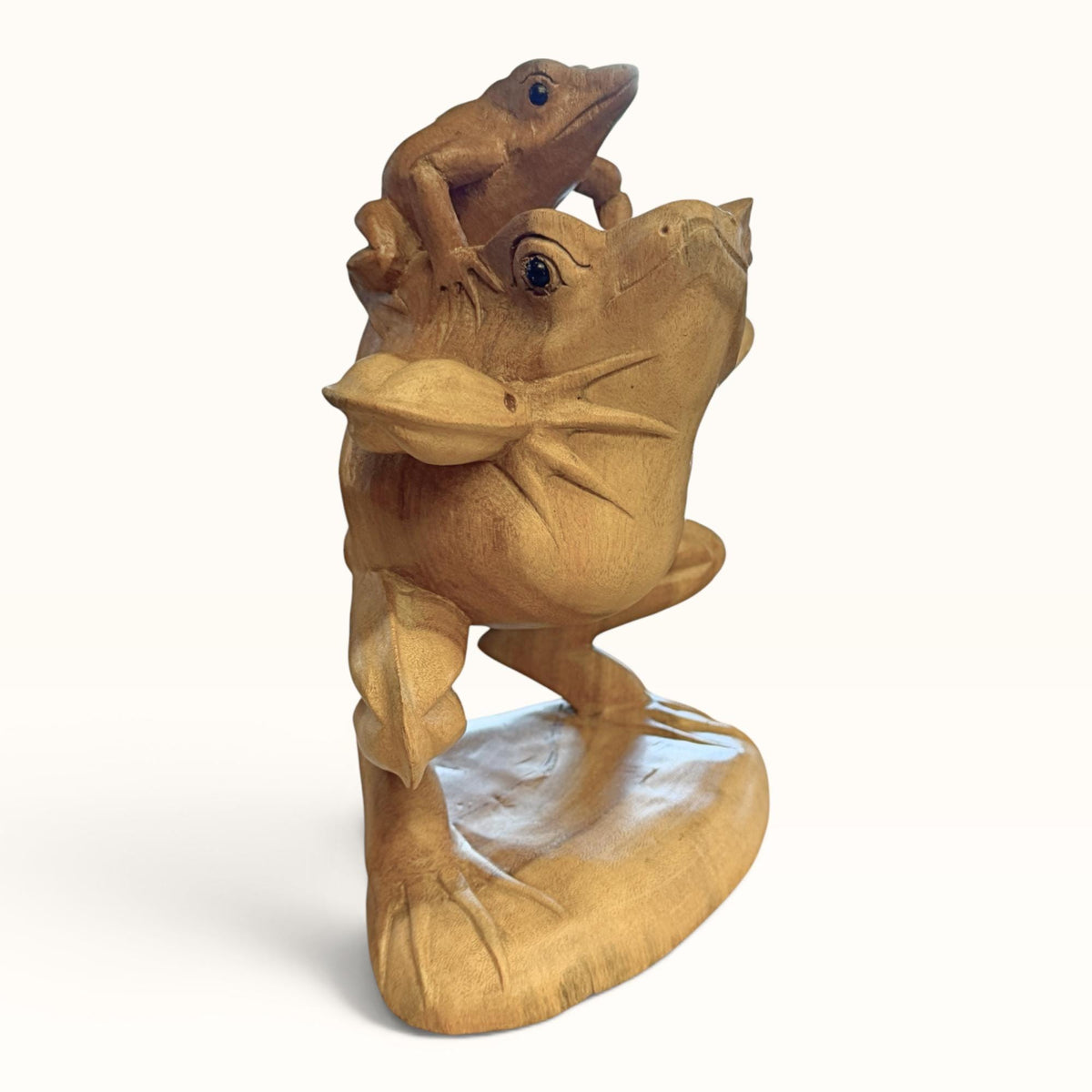 Vintage Balinese Frog with Baby Sculpture, Traditional Balinese Style  Art Wood Carving