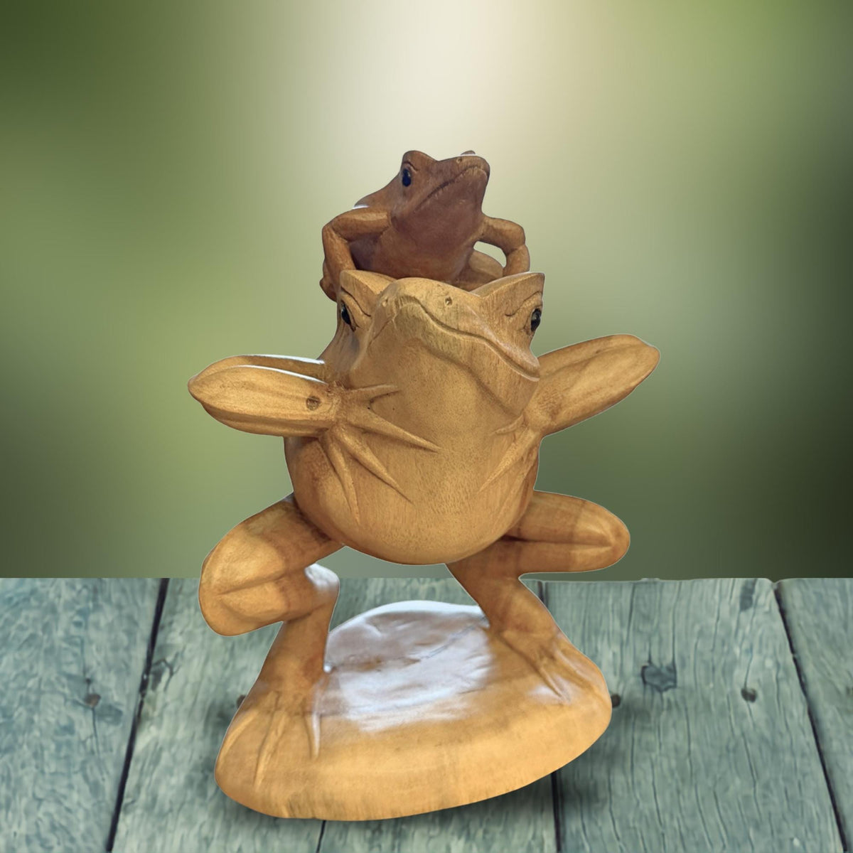 Vintage Balinese Frog with Baby Sculpture, Traditional Balinese Style  Art Wood Carving