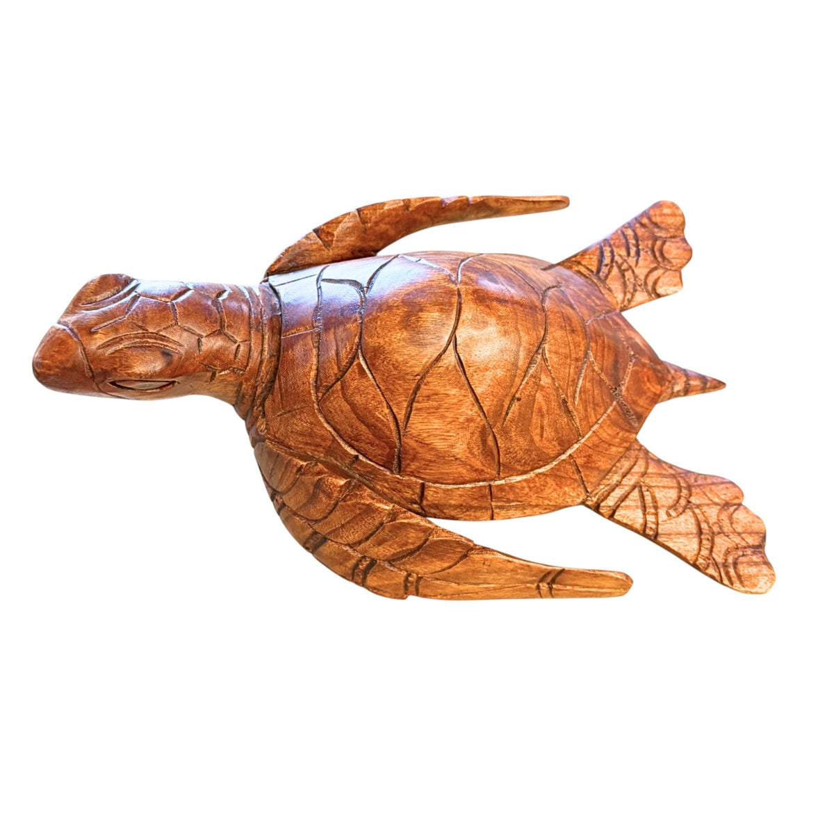 Sea Turtle Sculpture Hand Carved Wood Sea Life Statue, Coastal Nautical Art 16”