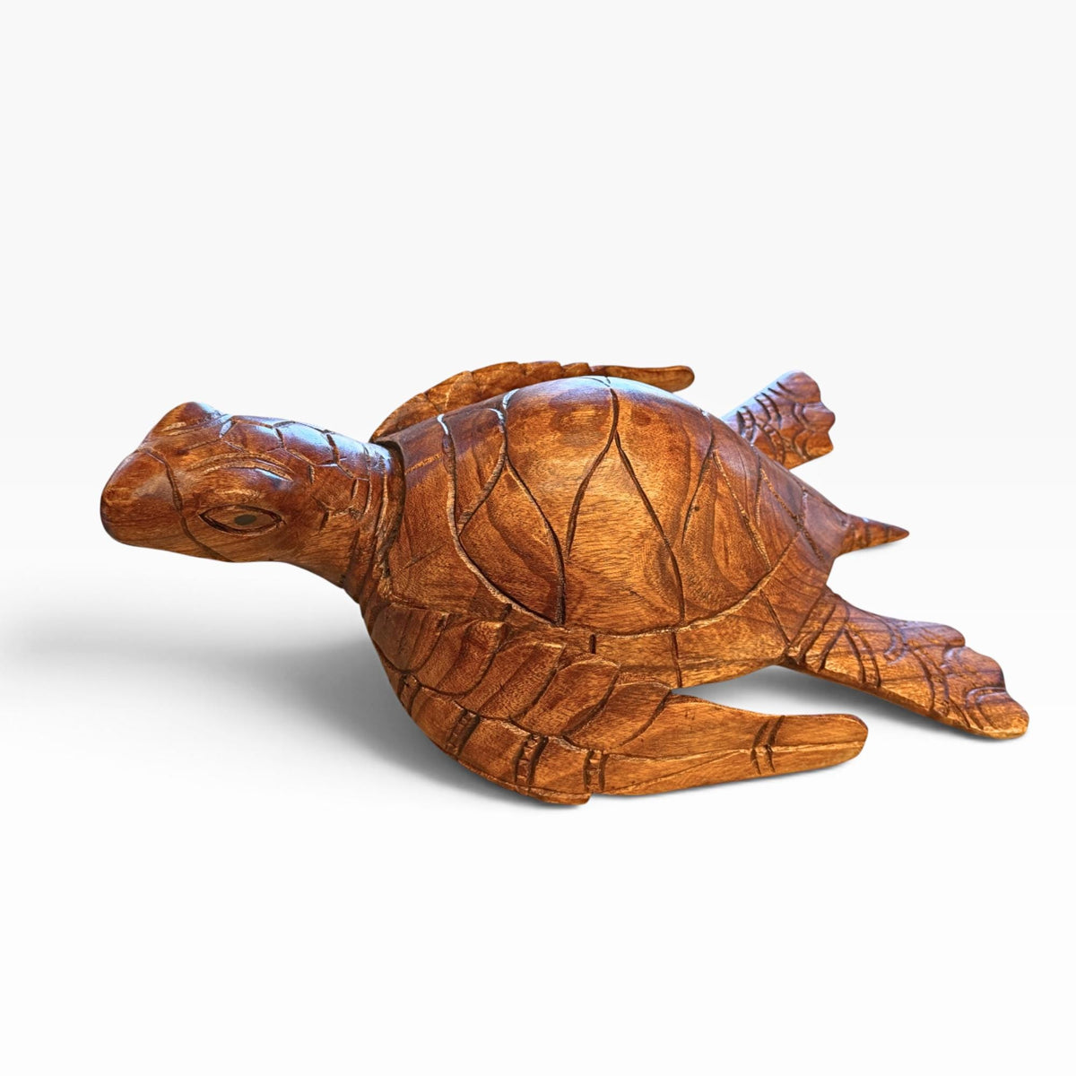 Sea Turtle Sculpture Hand Carved Wood Sea Life Statue, Coastal Nautical Art 16”
