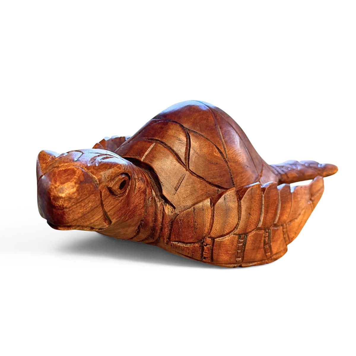 Sea Turtle Sculpture Hand Carved Wood Sea Life Statue, Coastal Nautical Art 16”