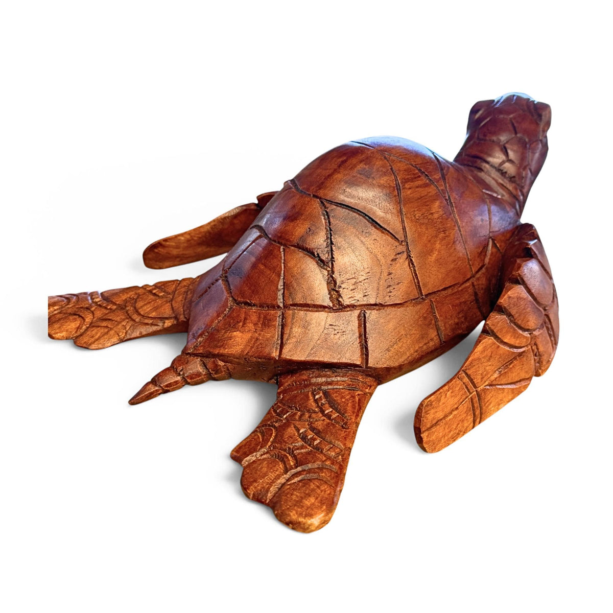 Sea Turtle Sculpture Hand Carved Wood Sea Life Statue, Coastal Nautical Art 16”