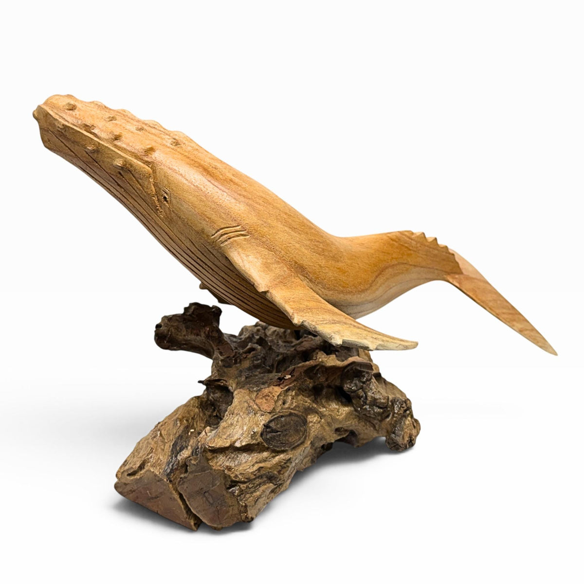 Humpback Whale Sculpture, Hand Carved Wood sea life Statue, Nautical Decor