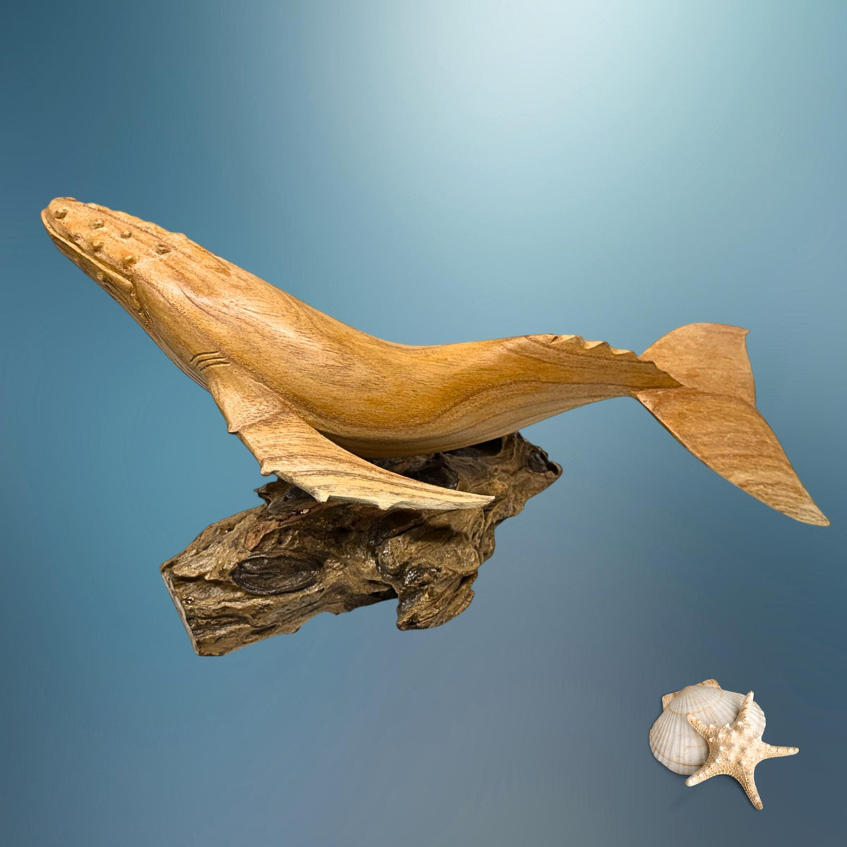 Humpback Whale Sculpture, Hand Carved Wood sea life Statue, Nautical Decor