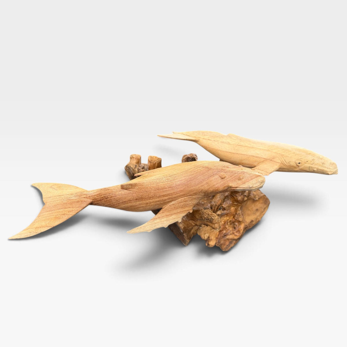 Twin Humpback Whale Sculpture, Hand Carved Wood sea life Statue, Nautical Decor