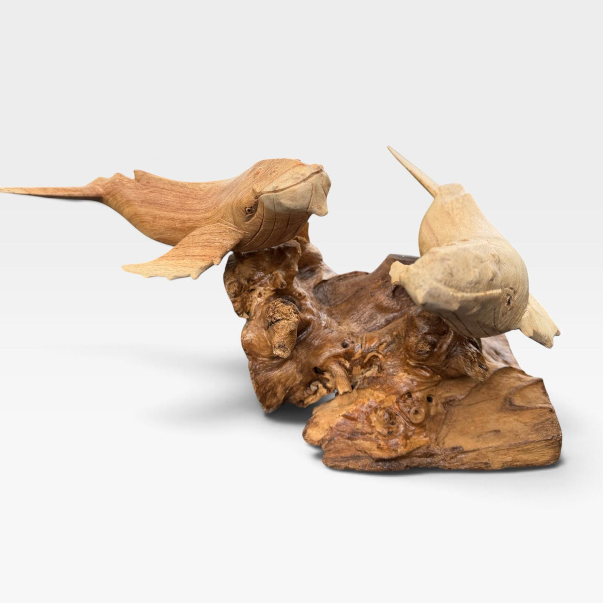 Twin Humpback Whale Sculpture, Hand Carved Wood sea life Statue, Nautical Decor