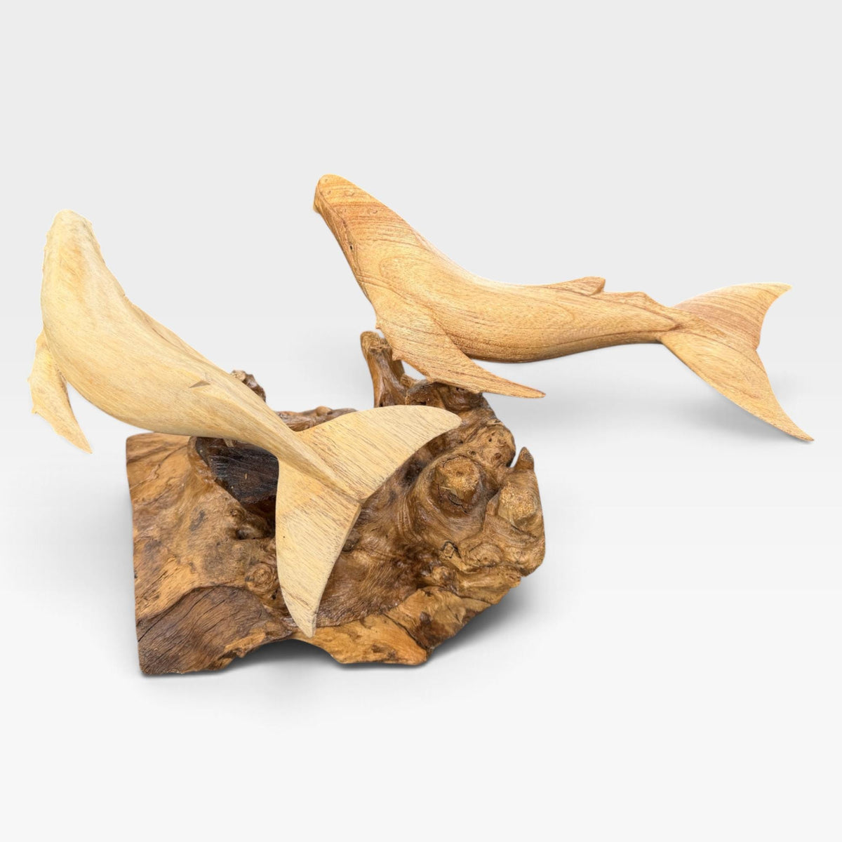 Twin Humpback Whale Sculpture, Hand Carved Wood sea life Statue, Nautical Decor