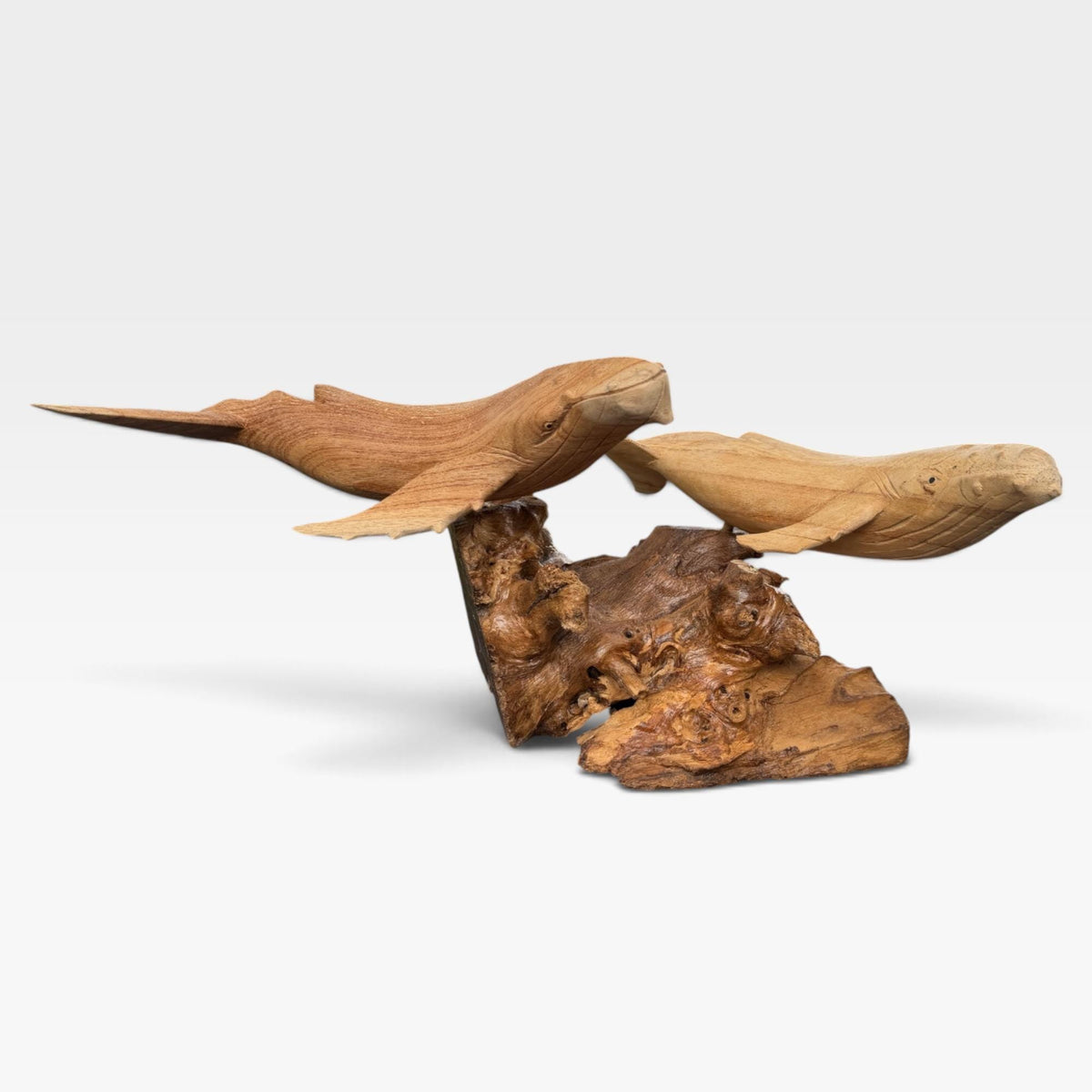Twin Humpback Whale Sculpture, Hand Carved Wood sea life Statue, Nautical Decor
