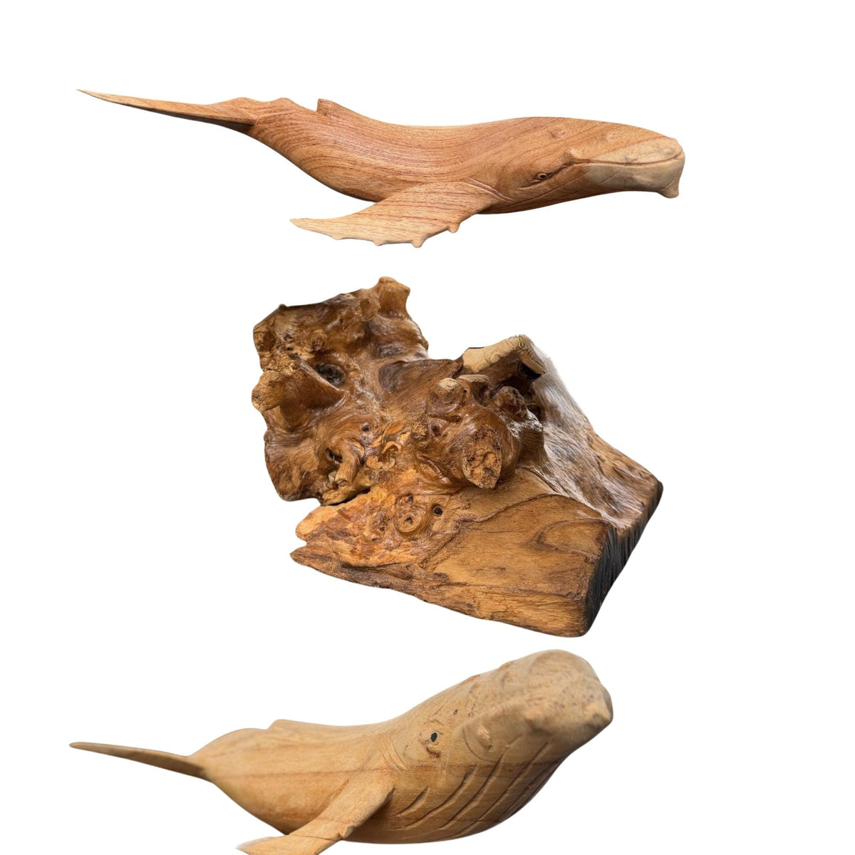 Twin Humpback Whale Sculpture, Hand Carved Wood sea life Statue, Nautical Decor