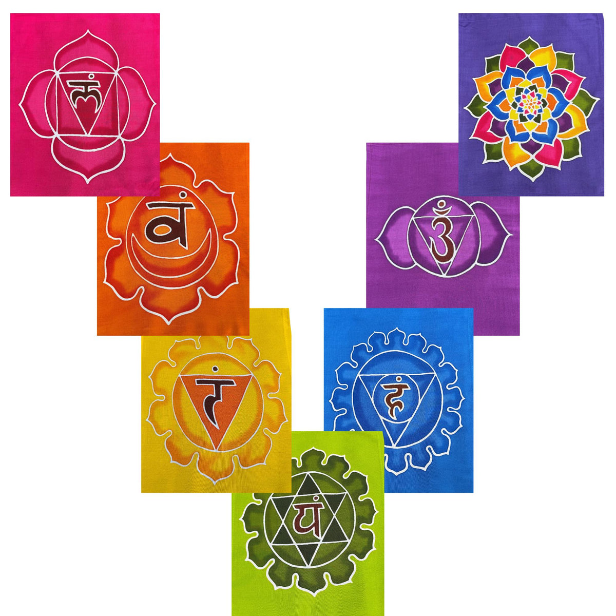 Batik Sacred Chakra Rainbow Prayer Flag: Yoga Meditation Studio,  Home  Garden Decor