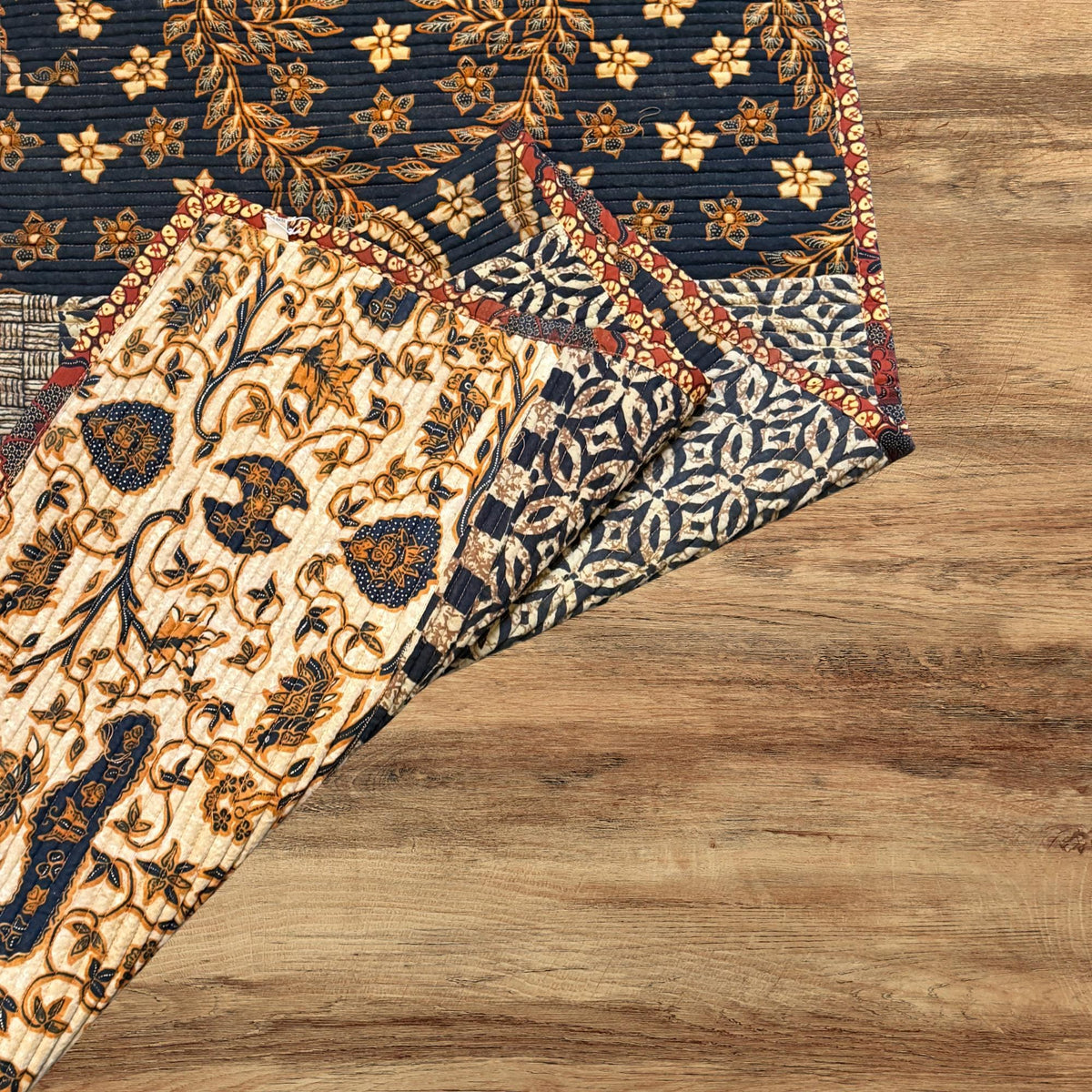 Vintage Batik Patchwork Rug, Indonesian Handmade Carpet Runner, Floral Geometric Upcycled  Fabric