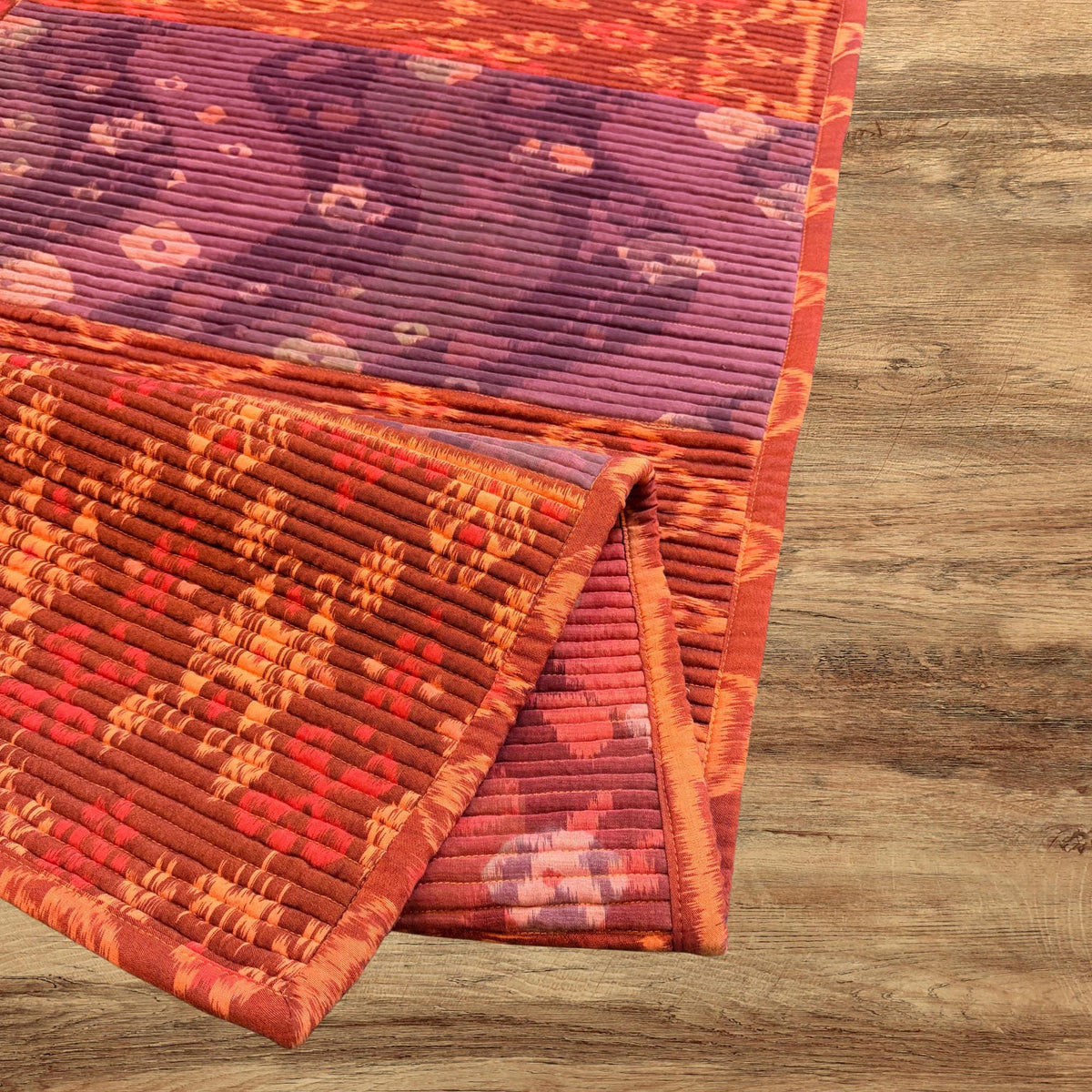 Vintage Batik Patchwork Rug, Indonesian Handmade Carpet Runner, Floral Geometric Upcycled  Fabric