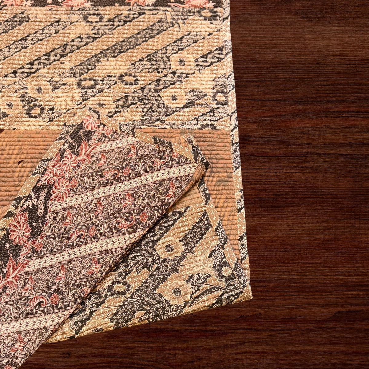 Vintage Batik Patchwork Rug, Indonesian Handmade Carpet Runner, Floral Geometric Upcycled  Fabric