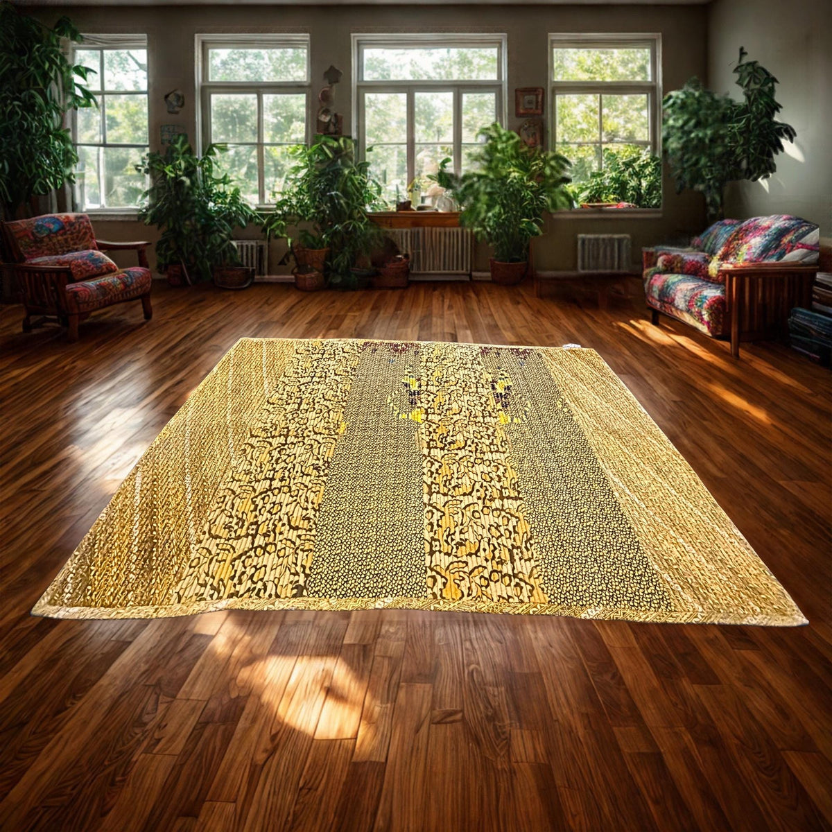 Vintage Batik Patchwork Accent Rug, Indonesian Handmade Carpet, Floral Geometric Upcycled  Fabric