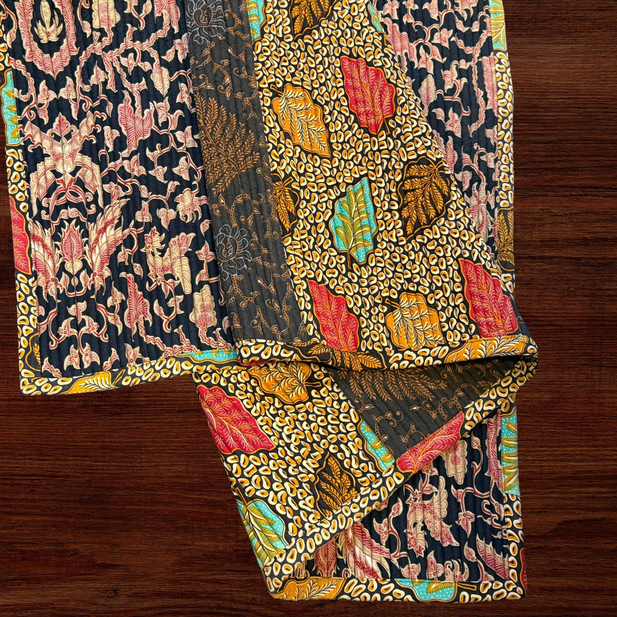 Vintage Batik Patchwork Accent Rug, Indonesian Handmade Carpet, Floral Geometric Upcycled  Fabric