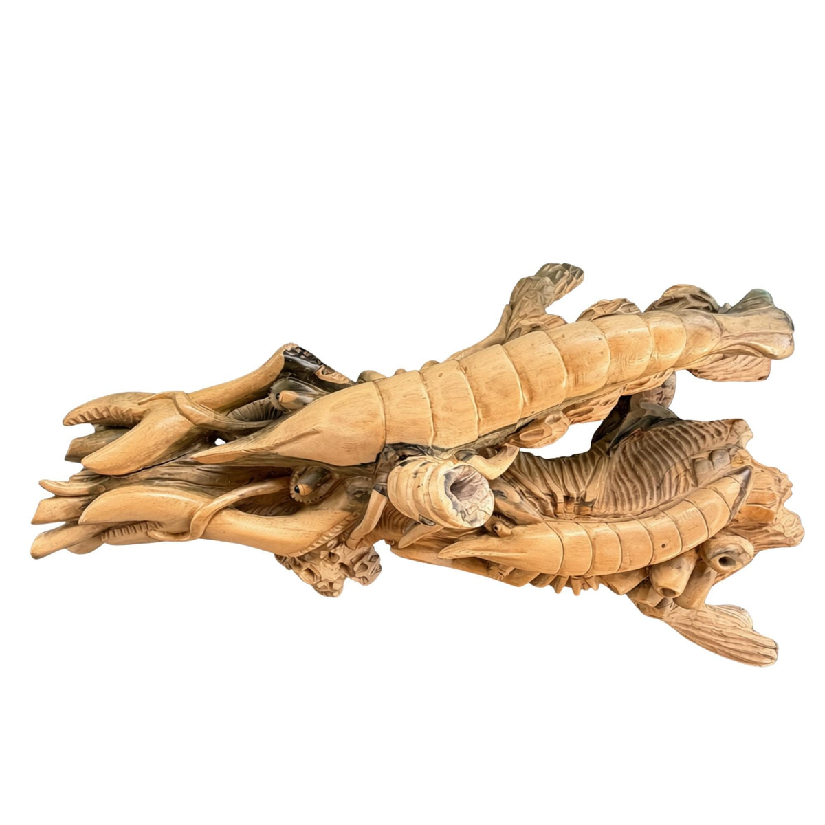 Hand Carved Lobster and Sea Turtle Wood Sculpture, Nautical Ocean Decor, Marine life Art