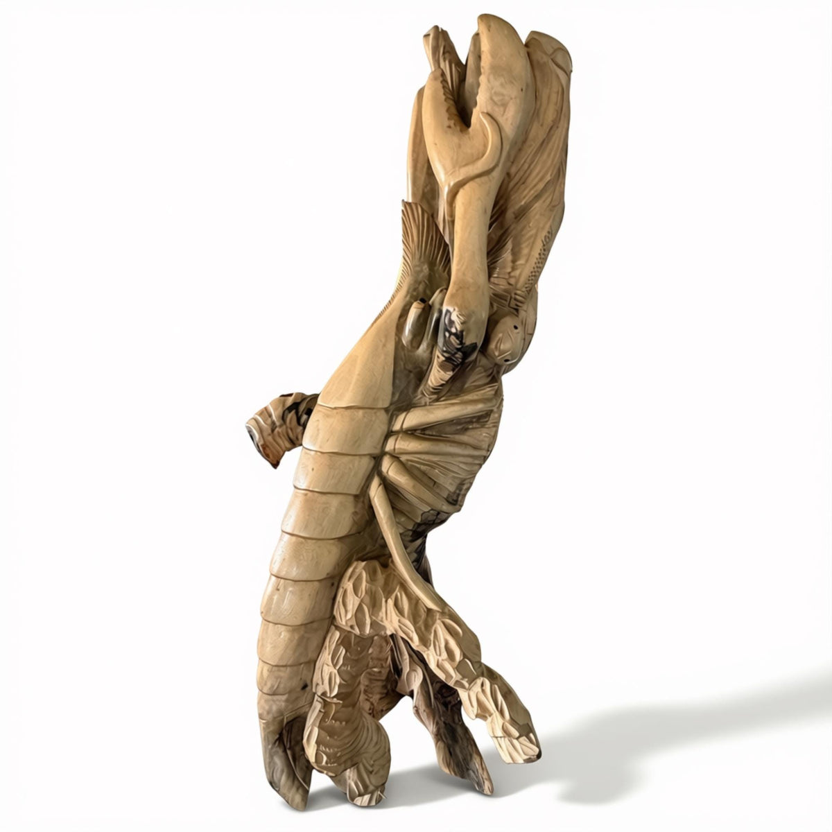 Hand Carved Lobster and Sea Turtle Wood Sculpture, Nautical Ocean Decor, Marine life Art