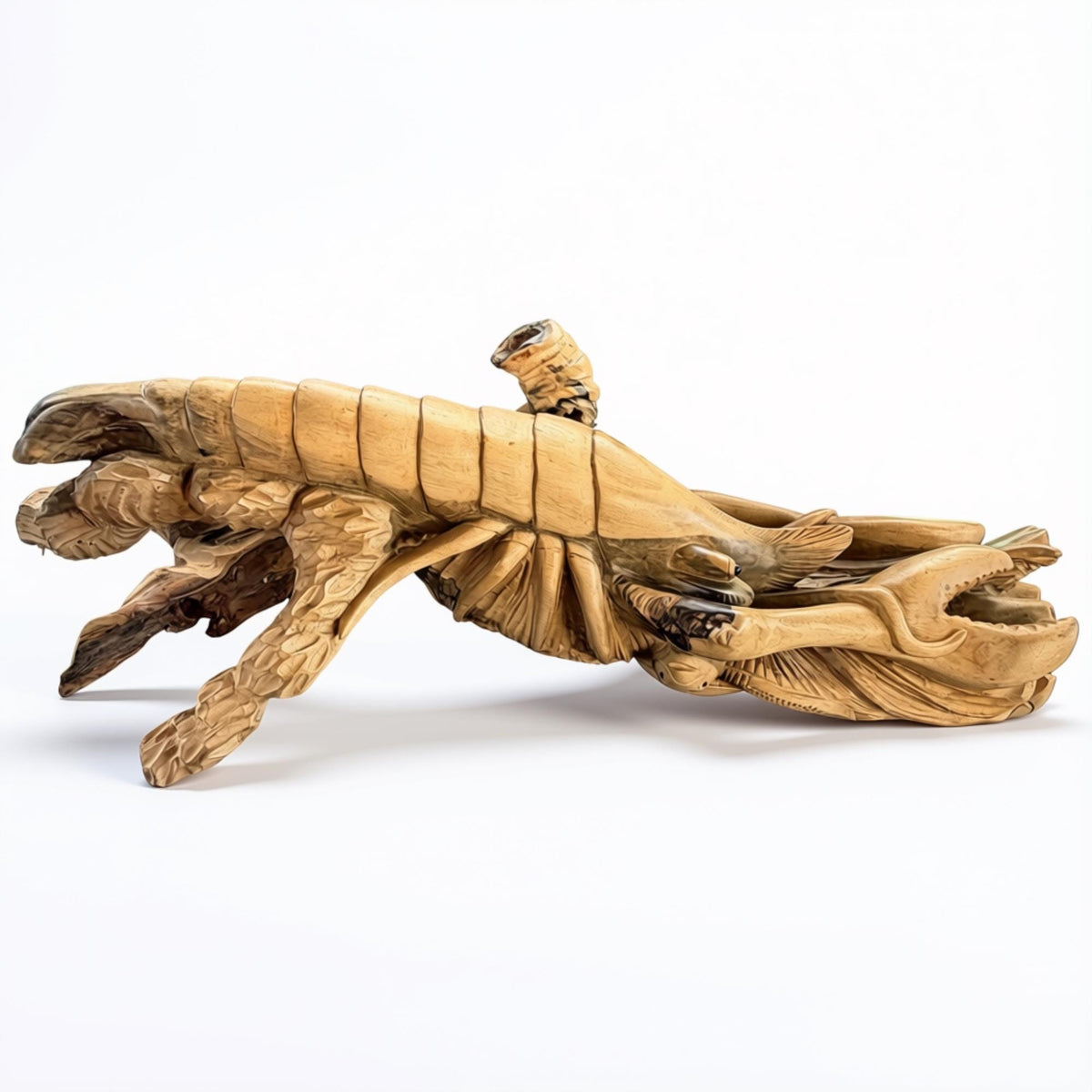 Hand Carved Lobster and Sea Turtle Wood Sculpture, Nautical Ocean Decor, Marine life Art