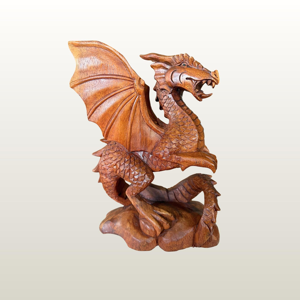 Gothic Winged Dragon Wood Carving Statue:  Carved Sculpture, Mythical Art