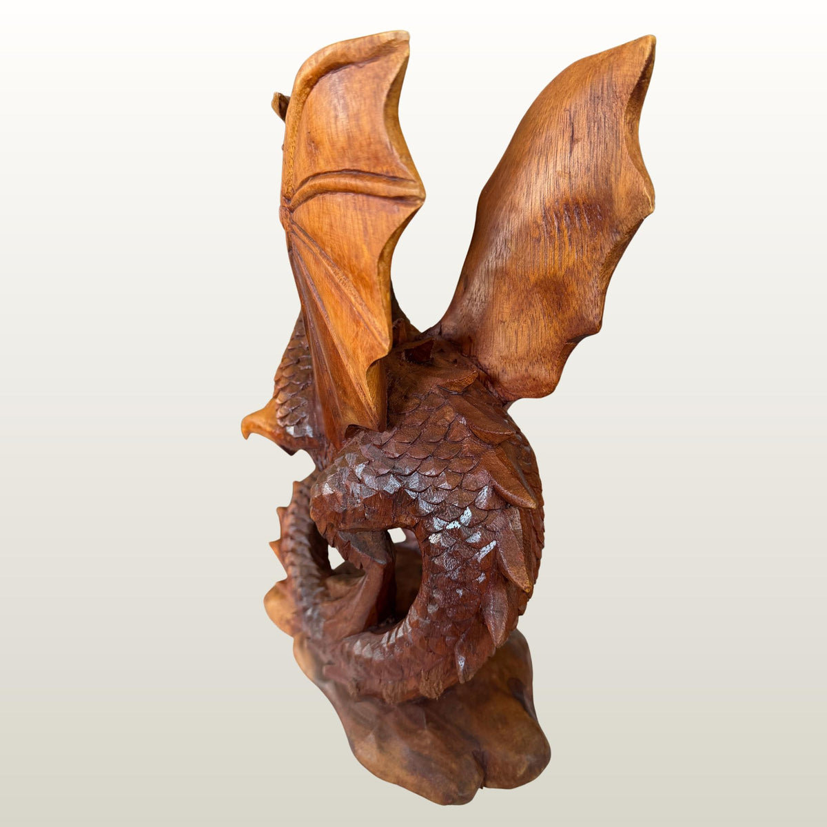 Gothic Winged Dragon Wood Carving Statue:  Carved Sculpture, Mythical Art
