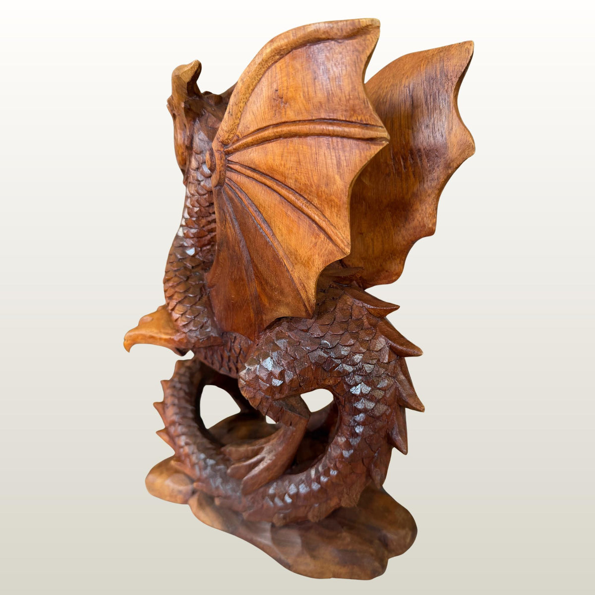 Gothic Winged Dragon Wood Carving Statue:  Carved Sculpture, Mythical Art