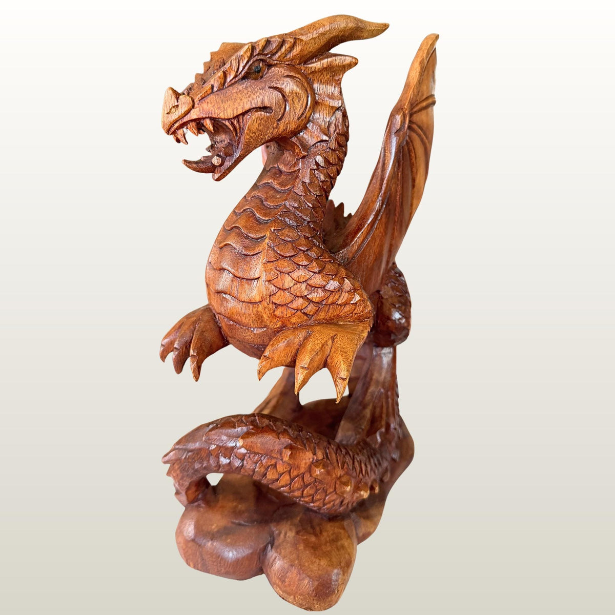 Gothic Winged Dragon Wood Carving Statue:  Carved Sculpture, Mythical Art