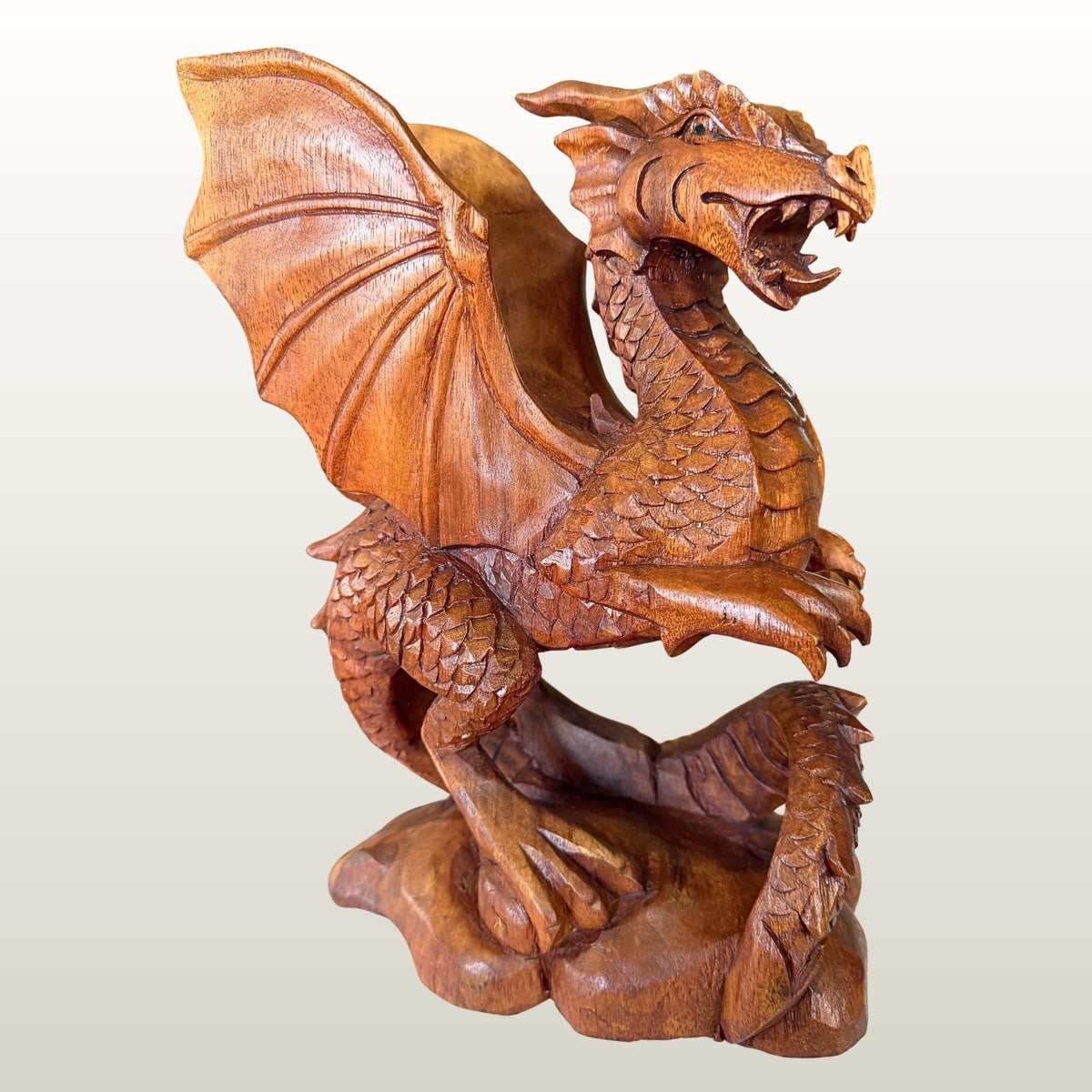 Gothic Winged Dragon Wood Carving Statue:  Carved Sculpture, Mythical Art