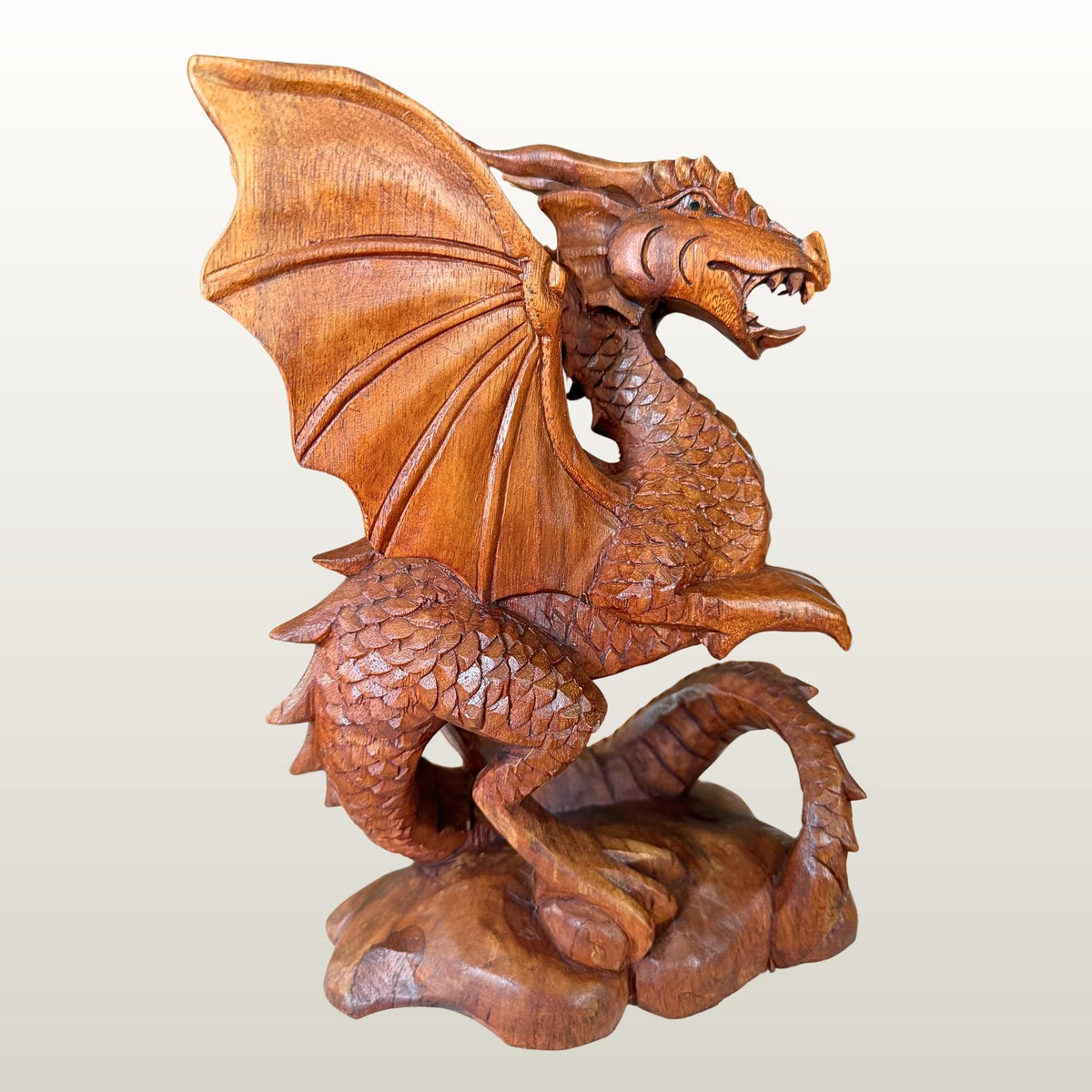 Gothic Winged Dragon Wood Carving Statue:  Carved Sculpture, Mythical Art