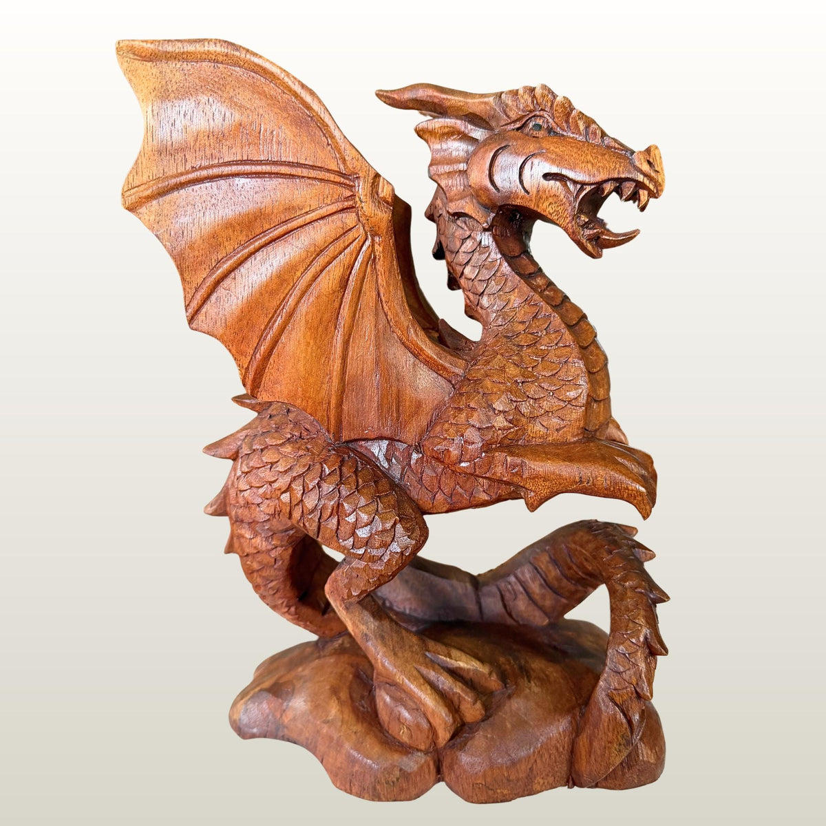 Gothic Winged Dragon Wood Carving Statue:  Carved Sculpture, Mythical Art