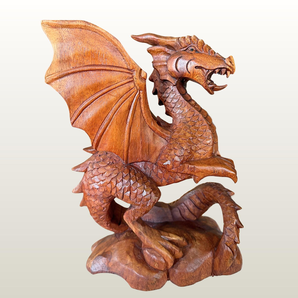 Gothic Winged Dragon Wood Carving Statue:  Carved Sculpture, Mythical Art