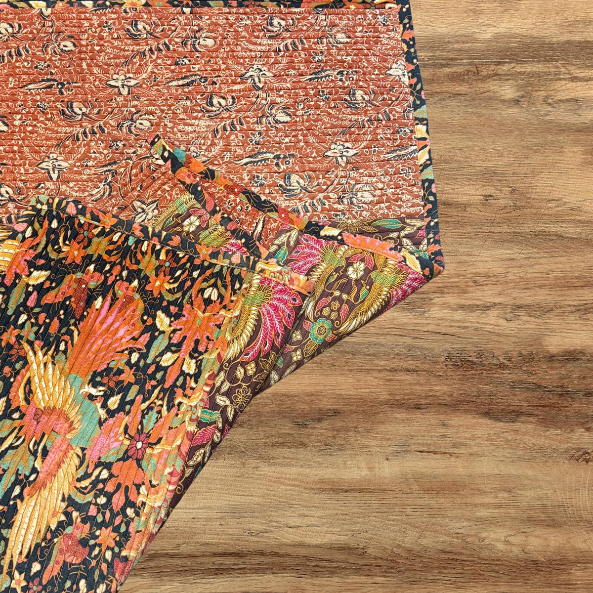 Vintage Batik Patchwork Rug, Indonesian Handmade Carpet Runner, Floral Geometric Upcycled  Fabric