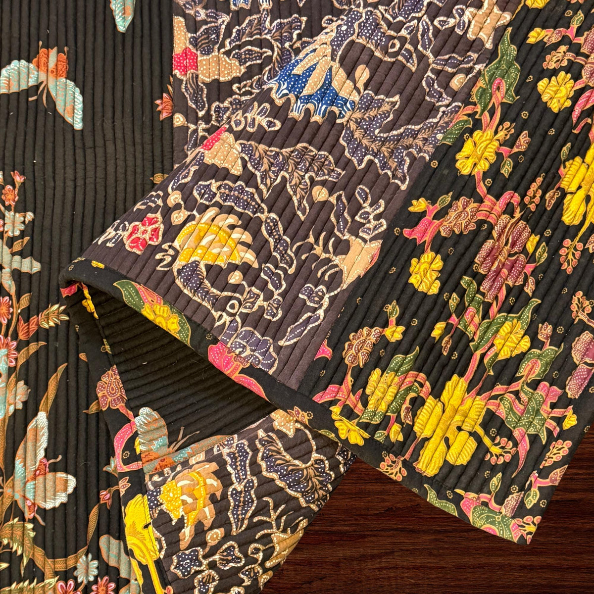 Vintage Batik Patchwork Accent Rug, Indonesian Handmade Carpet, Floral Geometric Upcycled  Fabric