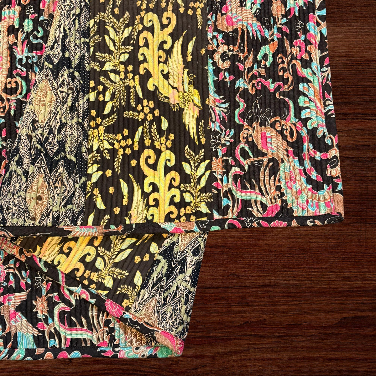 Vintage Batik Patchwork Accent Rug, Indonesian Handmade Carpet, Floral Geometric Upcycled  Fabric